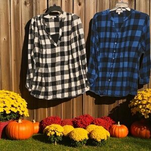 Woman Within Blue & Black Flannel Shirt Button Down & Black and White Flannel 2x
